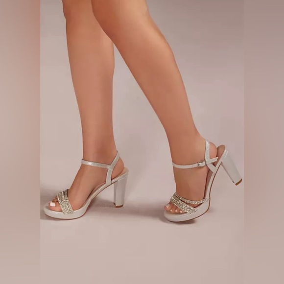 crystal embellished metallic platform heels size 7 padded heel - Picture 4 of 5